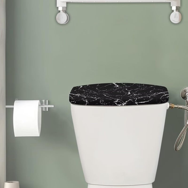 Tesivruno Marble Print Toilet Tank Lid Cover Elastic Dust-Proof Toilets Top Cover Stains Resistant Toilet Tank Cover Protector for Bathroom Decor, 1 Piece Only,White - Image 2